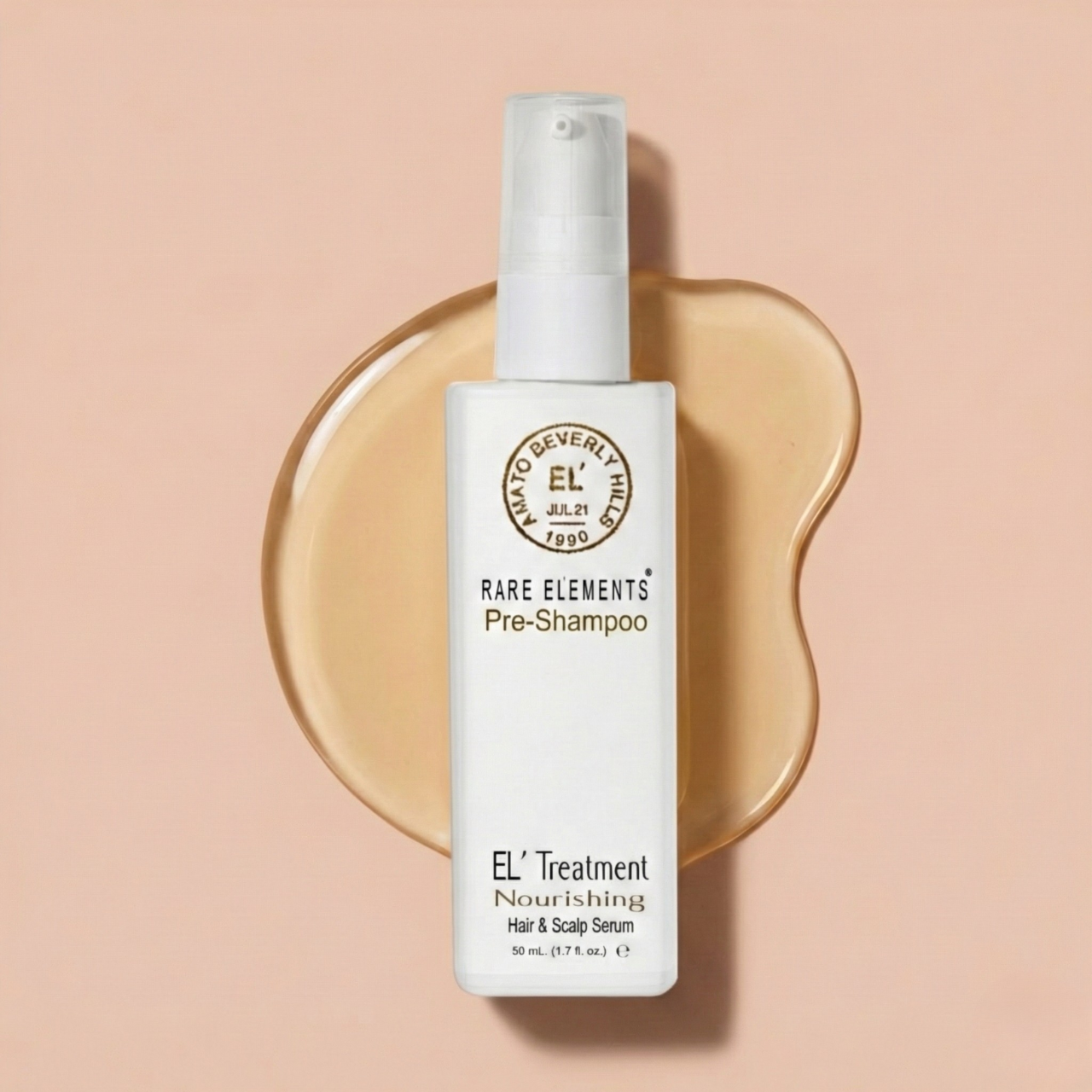 EL' Treatment Nourishing Hair & Scalp Serum bottle on a beige background