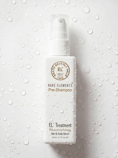 EL Treatment nourishing hair and scalp serum bottle on a textured white background