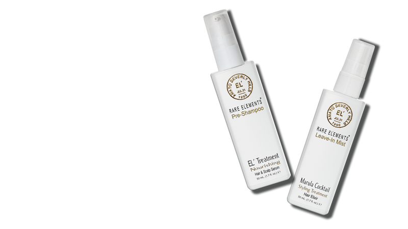 Two hair treatments of 'Rare Elements' hair care products on a white background